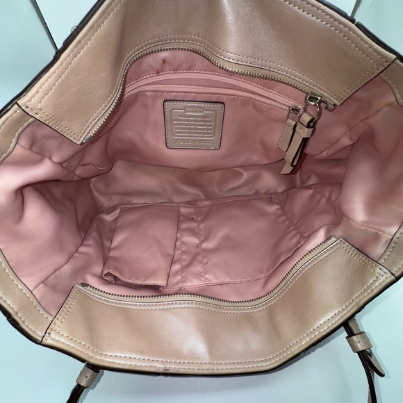 Coach Purse‎ Iridescent Shimmer Pearl Blush Pink Handbag Leather Tote Bag - Picture 10 of 11